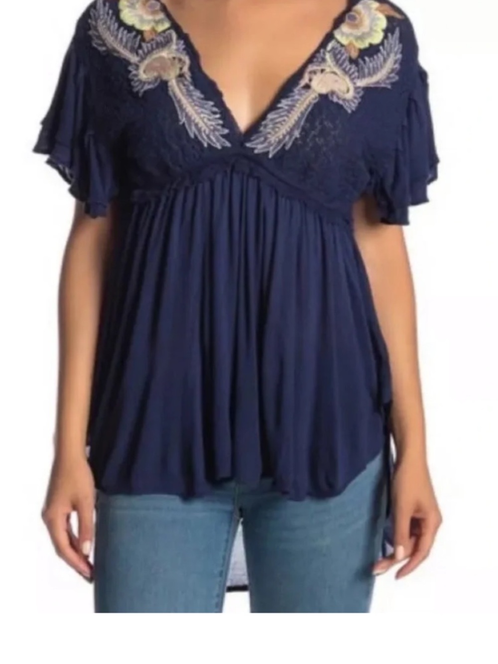 Free People Fiesta Nuevo Condition Navy Blue Boho Flowy Top Size Small S